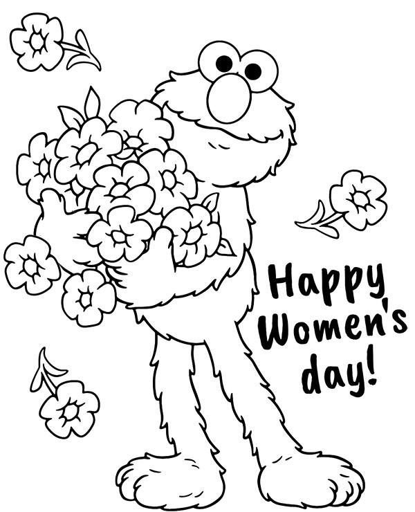 Happy Women's Day coloring page with Elmo