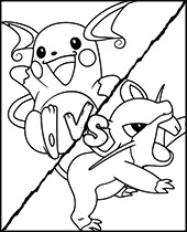 Printable Pokemon coloring page Raichu and Rattat