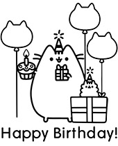 Pusheen birthday card for coloring