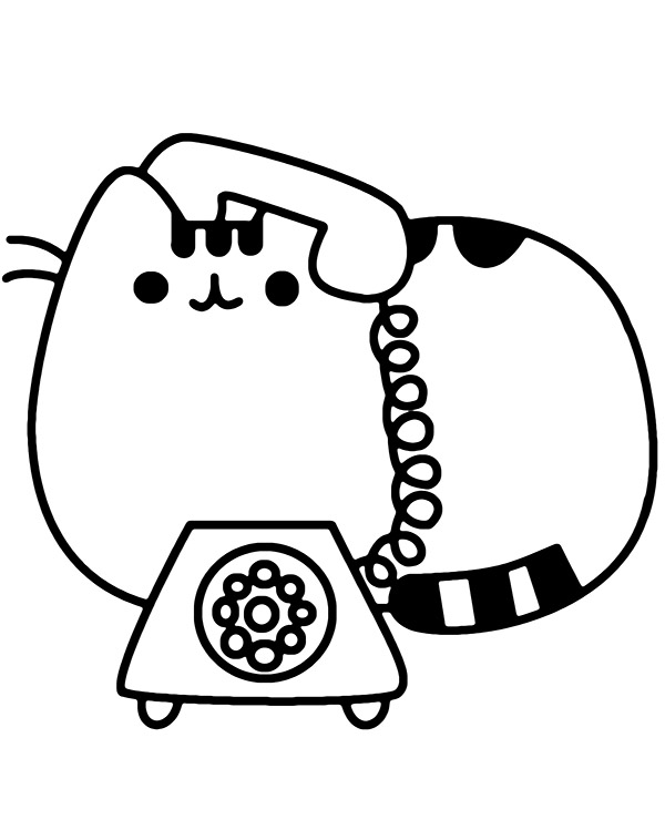 Pusheen coloring page telephone