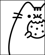 Pusheen with cake coloring page