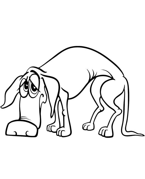 Sad dog coloring page to print