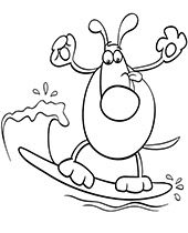 Surfing dog coloring sheet for kids
