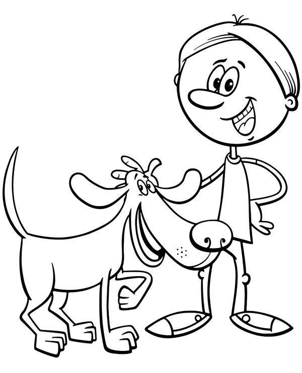 Dog and master coloring page