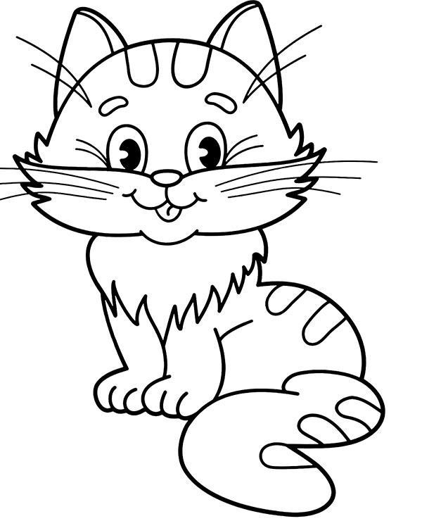 Fluffy cat coloring page to print