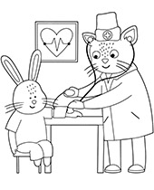Doctor cat and rabbit coloring pages for kids