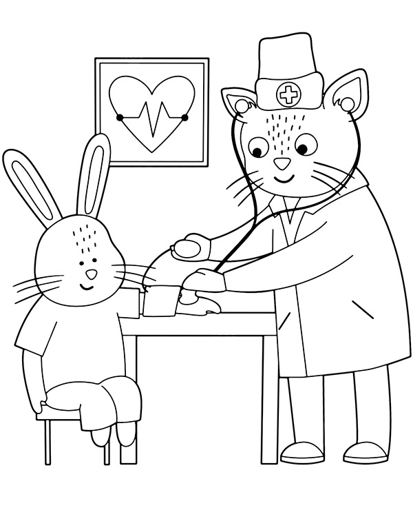 Cat doctor coloring page for kids