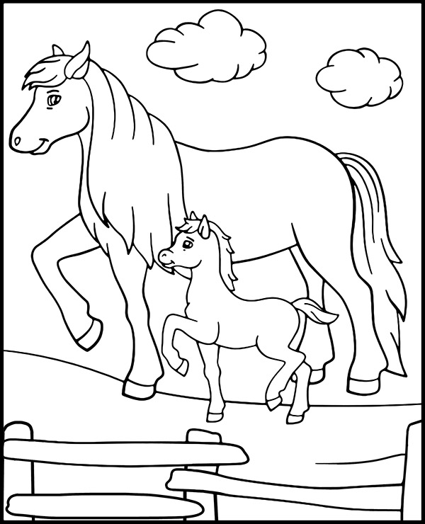 Two horses coloring sheet page