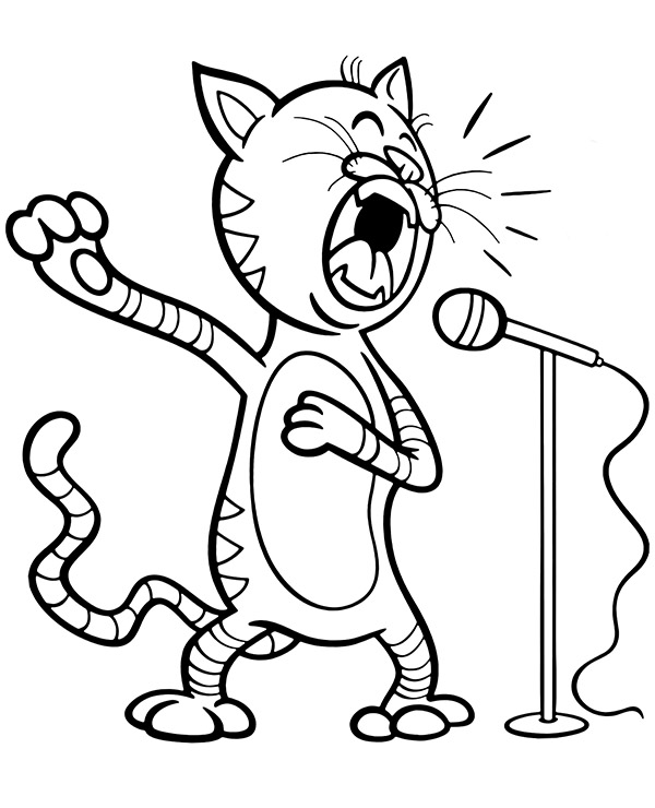 Funny coloring page cat sing 