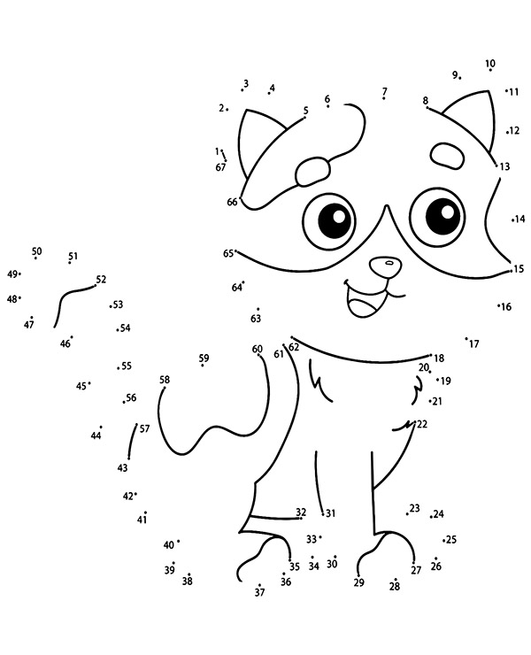 Connect dots printable picture with a cat