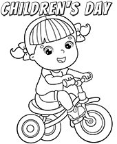 Small girl riding a bike coloring sheet