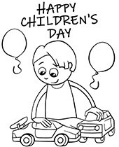 Boy with toy cars coloring sheets