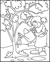Watering trees coloring sheets for kids