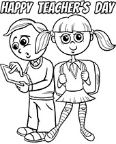 Two children coloring page for Teachers' Day