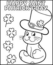 Cat in a hat and shamrocks coloring sheet