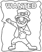 Wanted leprechaun funny coloring sheet page