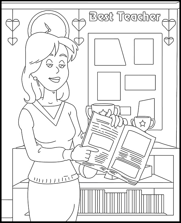 Lady teacher coloring page for teacher's day