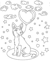 Heart coloring sheet with a dog