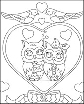 Two oqls and hearts coloring sheet