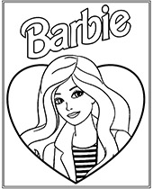 Barbie coloring page for girls with heart
