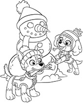 Winter coloring sheets Paw Patrol for children