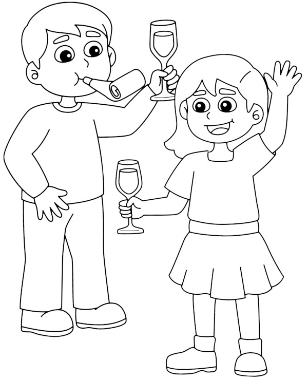 Printable coloring sheet for New Year
