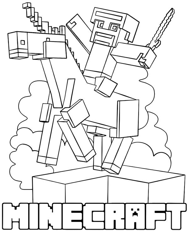 Minecraft horse Steve coloring page
