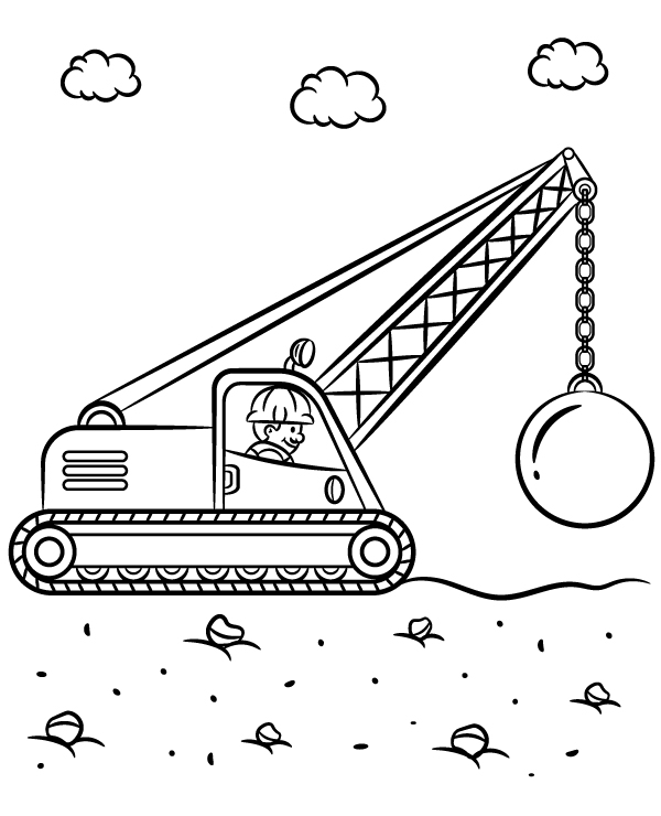 Demolition crane coloring page wrecking ball
