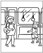 Pregnant woman in public transport coloring picture