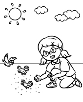 Feeding birds coloring page for children