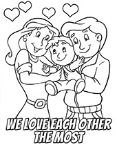 Parents and child love coloring pages