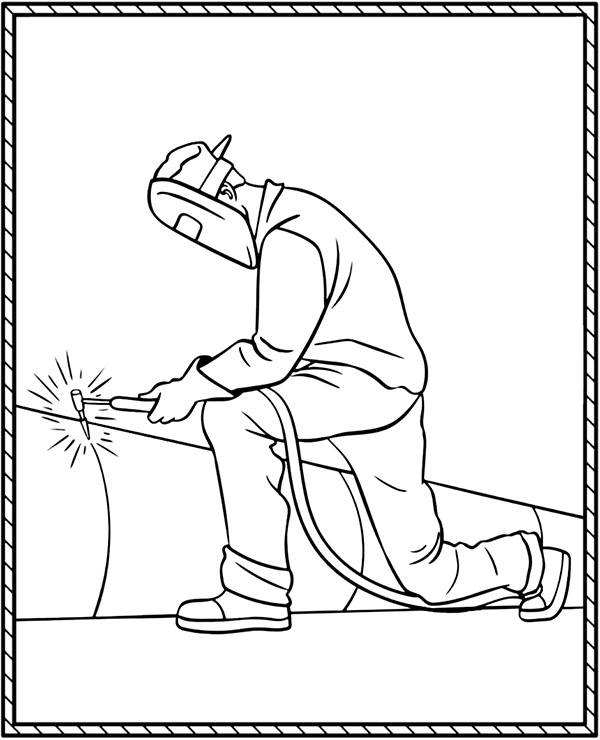 Coloring page welder at work