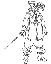 Printable coloring sheet with musketeer