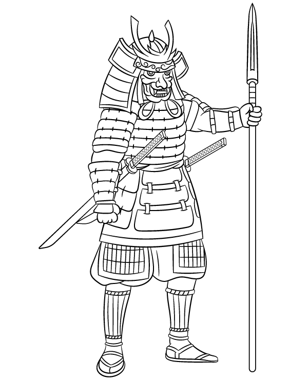 Printable coloring page featuring samurai warrior
