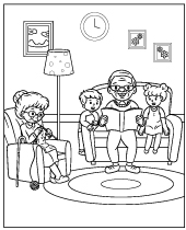 Family coloring sheet with grandparents