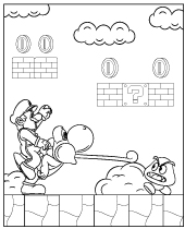Printable coloring page with Mario and Yoshi