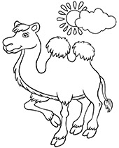 Printable coloring sheet of a camel with two humps
