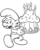 Smurf birthday cake coloring sheet