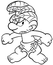 Printable coloring page of a wild Smurf