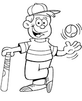 Baseball coloring sheet with a cartoon-style player