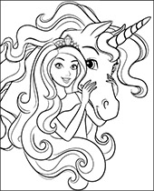 Barbie with unicorn coloring picture to print