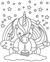 Birthday of an unicorn coloring picture to print