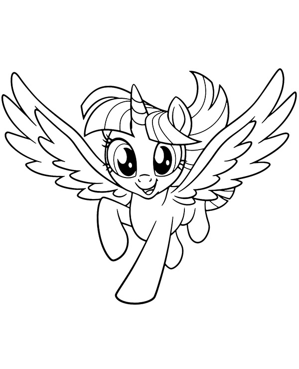 Printable coloring page of an unicorn with wings