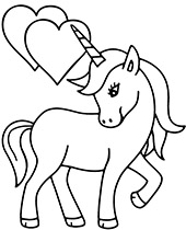 Unicorn with two hearts coloring picture