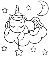 Printable coloring pages with unicorn sleeping on a cloud