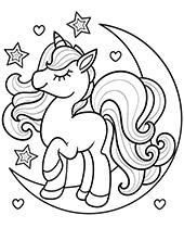 Unicorn & moon coloring picture for kids