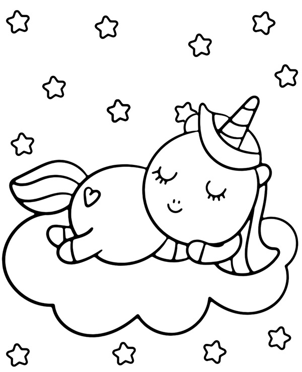 Sleeping unicorn coloring pages for girls
