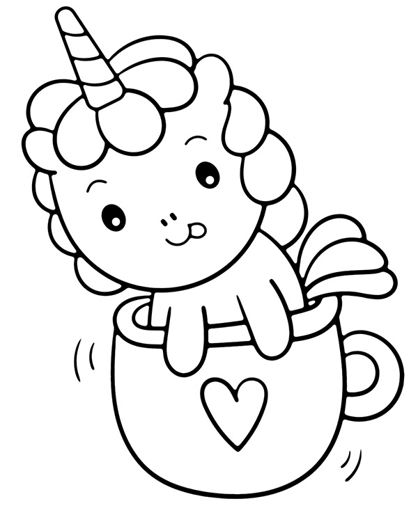 Unicorn in a cup coloring picture