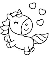 Smiled unicorn with hearts coloring sheet