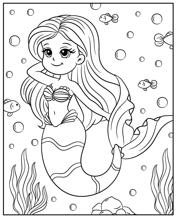 Printable coloring page of a mermaid